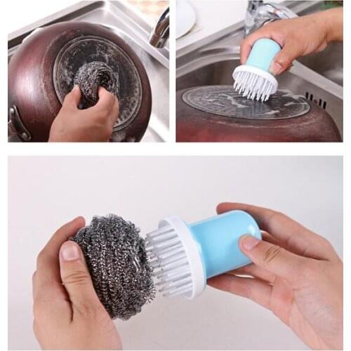 Short handle stainless steel wire ball brush to remove dirt cleaning brush kitchen pan brush