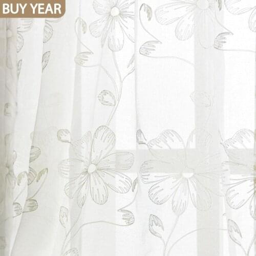 Korean Style Curtains for Living Dining Room Bedroom Pastoral Embroidered Tulle Curtains French Window Fancy Tulle Curtains