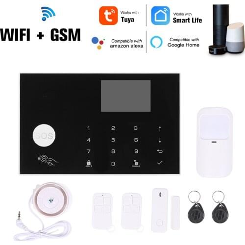 Smart Home Wifi GSM Alarm System Remote Control Autodial 433MHz APP/Vocie Control Touch Keyboard Compatible with Amazon Alexa