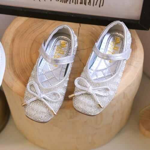 Skoex Girls Fashion Adorable Bows Princess Shoes Children Sparkle Rhinestone Ballerina Slip-on Flat Shoes Kids Party Dress Shoe