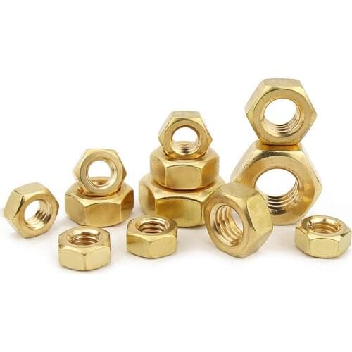 Solid Brass Copper Hex Hexagon Nut for M1 M1.2 M1.4 M1.6 M2 M2.5 M3 M4 M5 M6 M8 M10 M12 Golden Nut