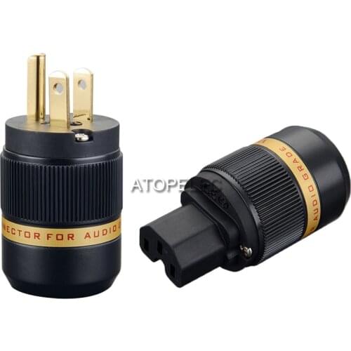 VIBORG 3u" 24K Gold Plated 99.998% Pure Red Copper US Male Plug / IEC Female Connector for HiFi Audio Power Cable DIY 501