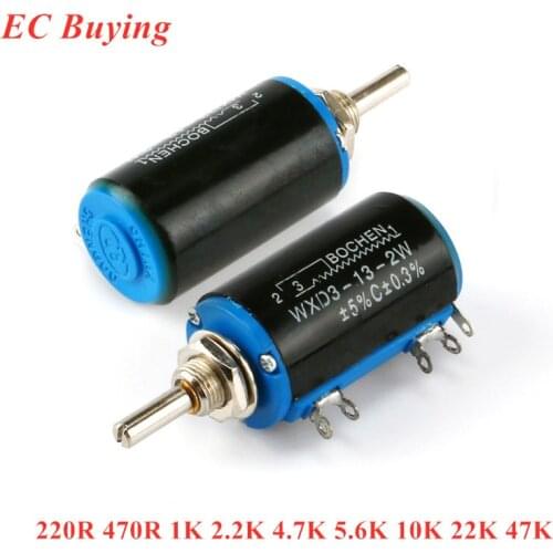 WXD3-13-2W 220R 470R 1K 2.2K 4.7K 5.6K 10K 22K 47K ohm Precision Potentiometer WXD3-13 2W Wirewound Multi-Turn Potentiometer