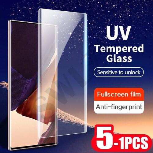 5-1Pcs UV full glue protective Film for Samsung Galaxy S20 S21 ultra phone screen protector S10 S9 S8 plus on the tempered glass