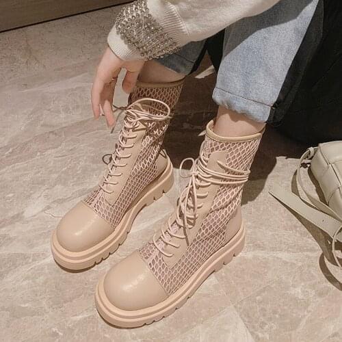 Women Boots Breathable Mesh Cool Boots Women Square Heels Pumps Women Shoes Ankle Boots for Women Boots Summer Boots
