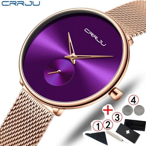 Woman Watches 2019 Famous Brand CRRJU Simple Ladies Wrist Watches Ultra Thin Rose Gold Female Wristwatch Reloj Mujer 2019