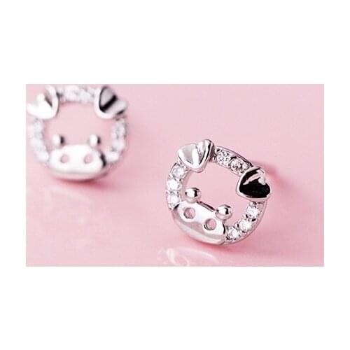 Fashion Women Silver Plated Animal Pig Stud Earrings 2021 AAA Zircon Heart Stud Earrings for Women Fashion Party Jewelry