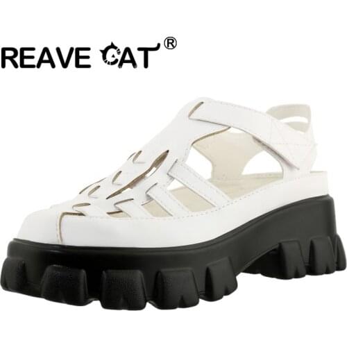 REAVE CAT Fashion 2021 Ladies Sandals Simple Roman Cutout Thick Bottom Non-slip Wear-resistant Breathable Summer Casual A4058