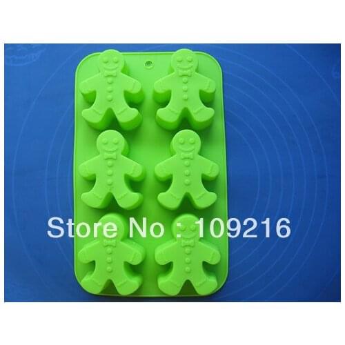 1pcs 6 Holes Small Snowman Green Good Quality 100% Food Grade Silicone Cake/Pudding/Chocolate Baking Pan DIY mold