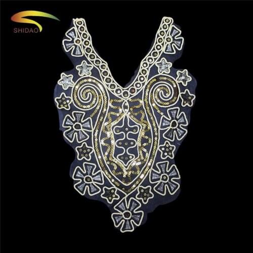 100%Polyester Luxury Sequins Lace Collar Lace Trim DIY Embroidery French Lace Fabric Neckline Applique Sewing Accessories Crafts