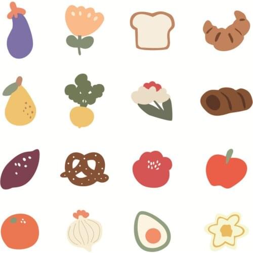 16Pcs/lot Exquisite Cartoon Fresh Fruits and Vegetables Stickers For Kitchen Bakery Cup Dish Refrigerator Kids Education Toys