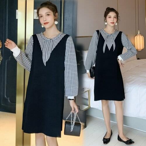 16033# Maternity Clothes Spring Autumn Long Sleeve Loose Striped Dress for Pregnant Women Mom Dress
