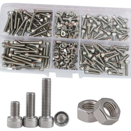 210pcs M3 Cup Head Hexagon Socket Screw And Nut Set 304 Stainless Steel Cylinder Head Screw And Nut Set