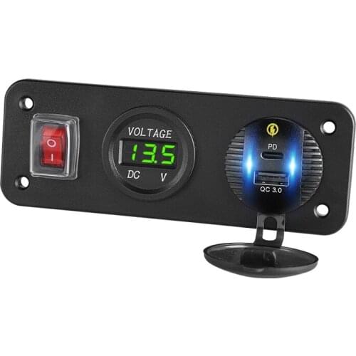 3 in 1 PD Quick charge QC3.0 Marine Switch Panel 12V Car Charger LED Voltmeter & Lighted ON/Off Rocker Toggle Switch Truck Boat