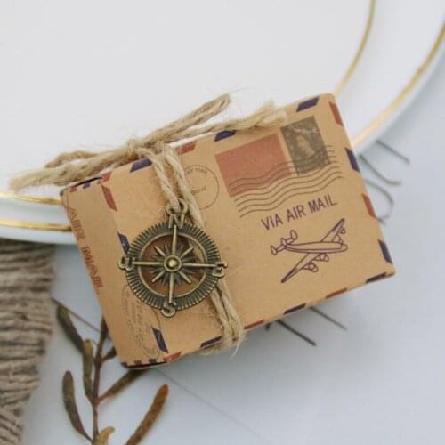 50 Pieces/Lot) Newest Party Decoration box Vintage Inspired Airmail Favor Box Kit for travel wedding gift box and candy box
