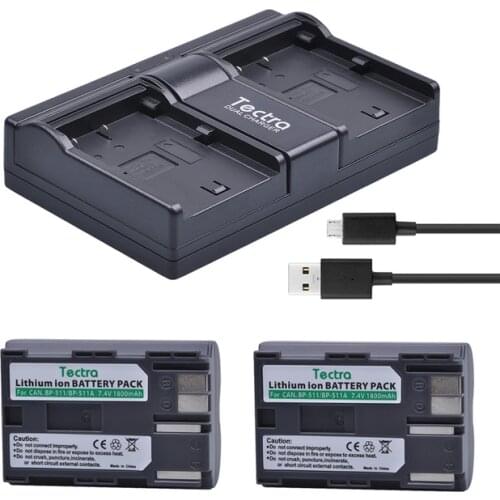 Tectra 1800mAh BP-511 BP 511 BP-511A BP 511A Battery pack+Dual USB Charger for Canon EOS 40D 300D 5D 20D 30D 50D