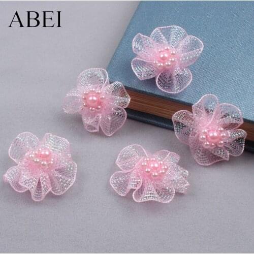 15pcs 3cm handmade Shiny Mesh Flower DIY Wedding Crafts Handmade Sewing Floral Accessories Garments Shoes Hats Ornaments