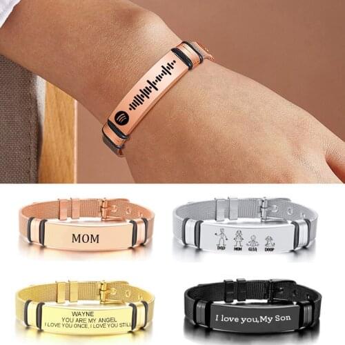 Custom Music Spotify Scan Code Stainless Steel Mesh Bracelets for Women ID Personalized Inspiration Adjustable Birthday Gifts