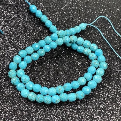 Natural Blue Turquoises Stone Beads Faceted Round Spacer Beads 4/6/8/10mm For Jewelry Making DIY Bracelet Necklace Wholesale