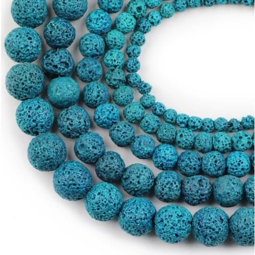 HGKLBB Peacock blue Lava Beads Volcanic Rock Natural Stone 4/6/8/10/12MM Round Loose Beads For Jewelry making Bracelet DIY