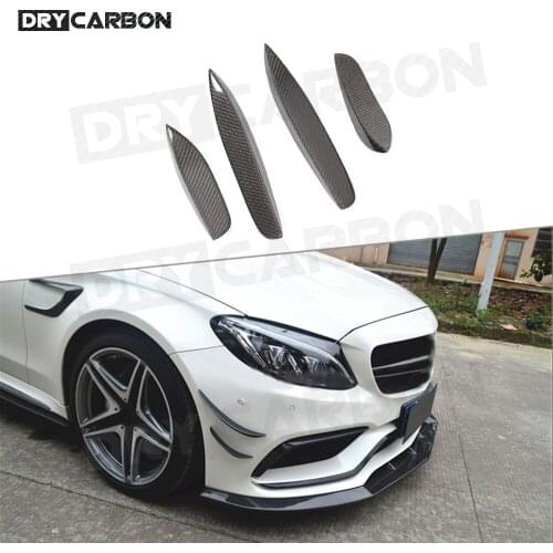 4 PCS Carbon Fiber Front Bumper Side Fins Splitters moulding trims Winglet for Benz W205 C63 AMG C205 Sedan Coupe 2015-2022