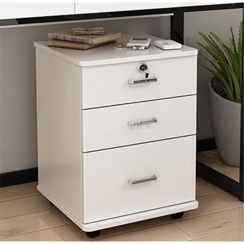 3 Drawer Wooden Office Cabinet File Storage Cabinet with Lock Floor Stand Wheel Design Movable File Organizer Office Supplies
