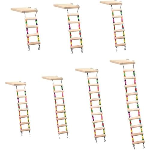 Wooden Parrot Hamster Climbing Ladder Swing Play Toys Set Birds Exercise Perch Q0KA