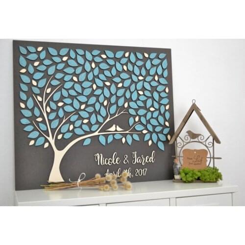 Custom 3D Wedding Guest Book Alternative Wood, Personalized Couple Names Date Guest Book, Tree Guest Book,Rustic Wedding Decor