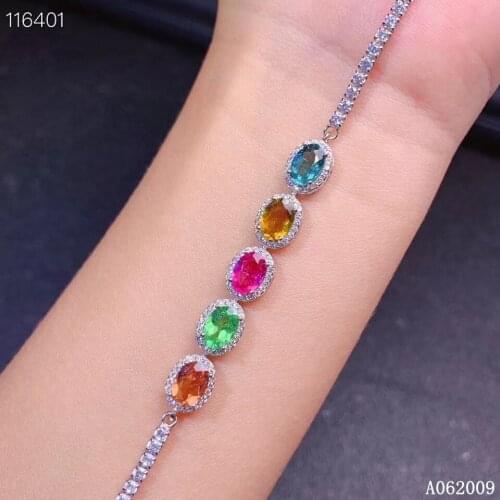 KJJEAXCMY fine jewelry 925 sterling silver inlaid natural tourmaline bracelet noble girl hand bracelet support test