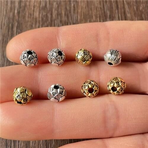 JunKang 20pcs antique silver gold lotus shape DIY handmade necklace bracelet spacer beads wholesale jewelry crafts