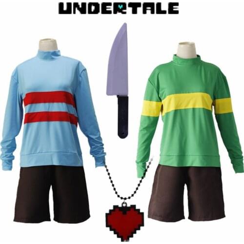 Anime Game Undertale Frisk Chara Cosplay Costume Andertail Sweatshirts High Collar Long Sleeve Clothing Shorts Knife Necklace