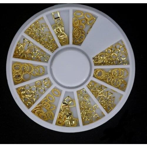 1 Box Heart Star Round Pattern Stud Gold Alloy Rivet Maincure 3D DIY Nail Art Decoration in Wheel #1090