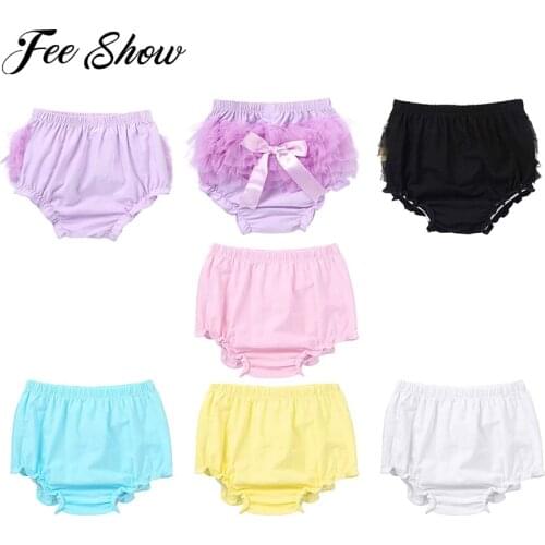 Summer Baby Bow-Knot Tulle Ruffle Bloomers Princess Bow Girls Short Pants Newborn Infant Toddler Cotton Panties Diaper Covers