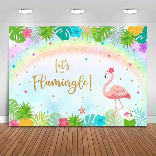 Lets flamingo Backdrop for Photography Rainbow Happy Birthday Theme Party Decoration Supplies Newborn Children Summer Parties