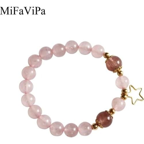 MiFaViPa Handmade Natural Stone Star Shaped Pink Buddha Beads Bracelet Pink Zebra Stone Charm Bracelet for Women Yoga Jewelry