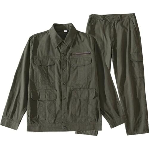 100% Cotton Mens Thin Welding Anti-scald Worker Long Sleeve Jacket Trousers Two Pieces Set Coveralls Workshop Uniforms L2