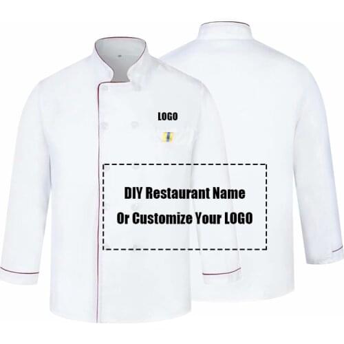 Customize DIY LOGO Print Chef Uniform Kitchen Bakery Cafe Food Service Longth Sleeve Breathable Cook Wear Waiter Jacket Overalls