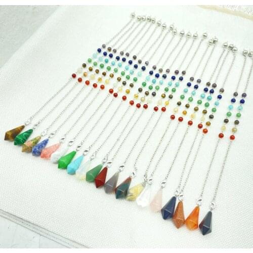 Natural Stone Quartz Crystal tiger eye 7 Chakra Reiki Healing Pendule Pendant Pendulums for Reiki Healing Pendulum Men Women