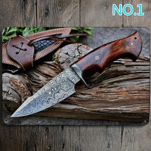 Metal Sign Knife 20x30cm Tin Sign Handmade Bowie Knife Damascus Steel