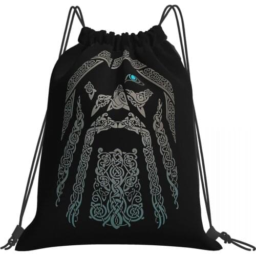 Ohmelody Vikings Characters Drawstring Bag Men Women String Straps Backpacks for Travelling Fitness Yoga Cycling Sackpacks
