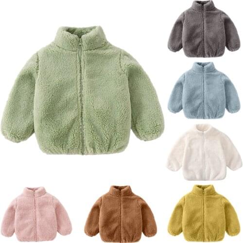 Autumn Winter Cute Baby Kids Boys Girls Fannel Jacket Coat Toddler Zipper Plush Casual Outerwear Snowsuit Bebes