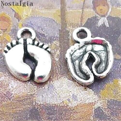 20pcs/lot 10*10mm Alloy Metal Antique Little Feet Shaped Pendants Charms Bracelet Jewelry Accessories Findings Pendant