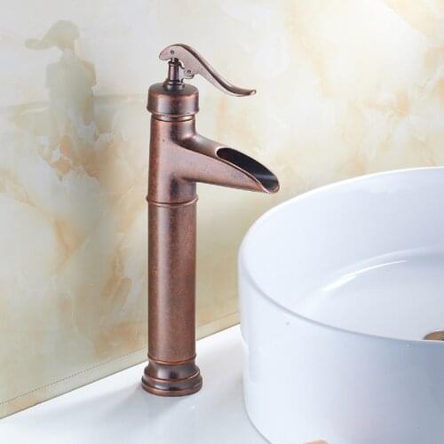 Antique ORB wash basin faucet mixer tap, Copper sink basin faucet red, Bathroom Oil Rubbed Bronze basin faucet hot and cold