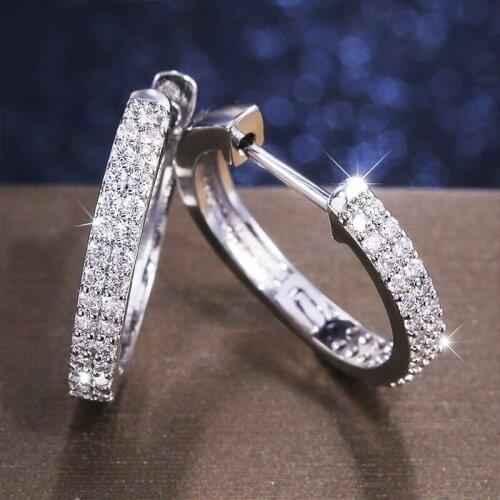 HUAMI Simple Hoop Earrings Women Shine Zircon Silver Color Fashion Jewelry 2021 Gifts for Sister New Year Bijoux Femme Party