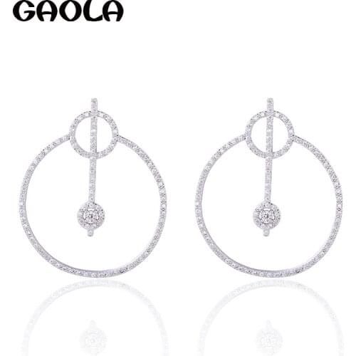 GAOLA Brand Jewelry Clear Cubic Zirconia Round Shape Dangle Earrings For Women Bijoux GLE7255Y