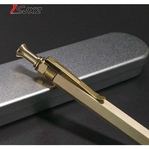 High Quality Metal brass ball point pen retractable ballpoint pens with hexagonal design for office school gift box