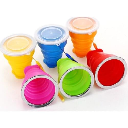 Collapsible Water Cup Outdoor Travel Portable Silicone Telescopic Mug With Lid Food Grade Mouthwash And Brushing Cups 6 Colors