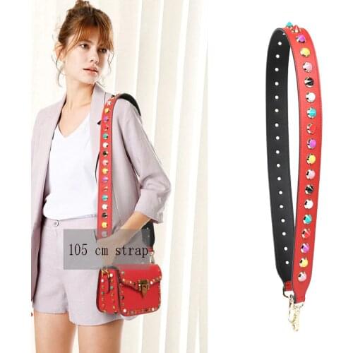 105cm Colorful Rivet Replacement Shoulder Bag Straps PU Leather Purse Handles for Handbags Belt Bag Accessories