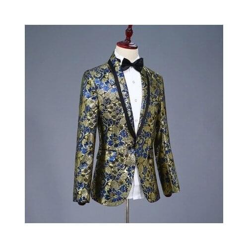 Freeship mens royal blue golden jacquard stage performance/dance stuido tuxedo jacket ,only jacket/asia size
