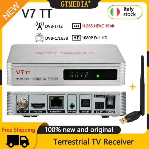 GTMEDIA V7 TT Terrestrial TV Receiver DVB-T2 Cable Decoders H.265 HEVC 10Bit Tuner USB WIFI TDT Set Top Box,CCam Decoder Combo